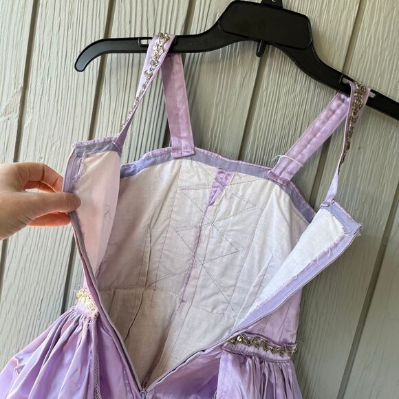 VTG 50s/60s Custom Sewn Lilac Satin Costume Dress w/ Shorts Rapunzel Style - Picture 7 of 11